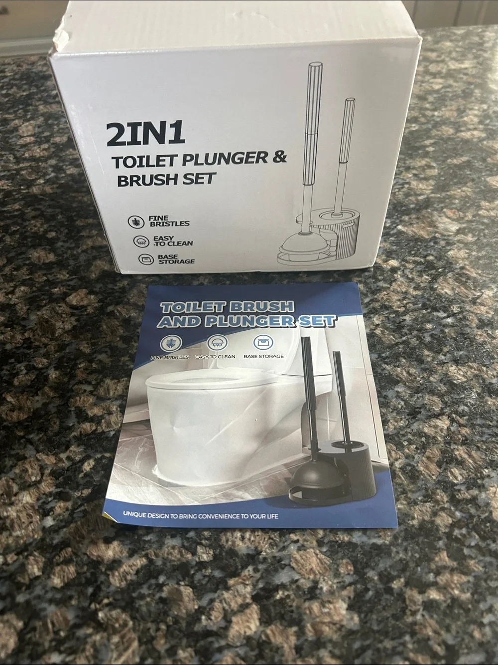 2 IN 1 TOILET BOWL BRUSH & PLUNGER SET IN BLACK NWT
